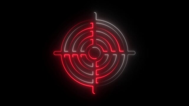 Red white neon target reticle on black background animation element optimized for futuristic HUD targeting and precision UI visuals