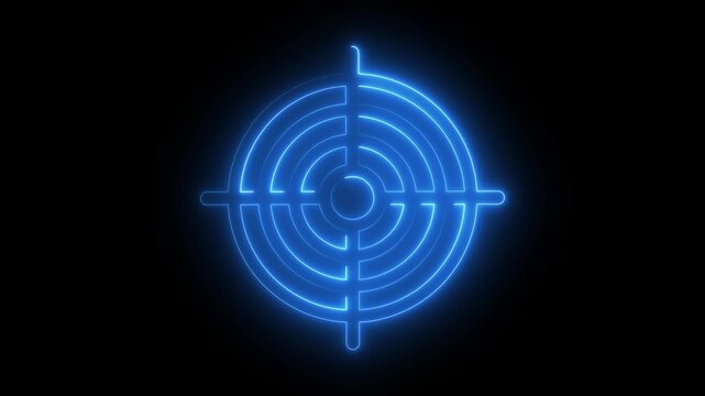 blue neon target reticle on black background animation element optimized for futuristic HUD targeting and precision UI visuals