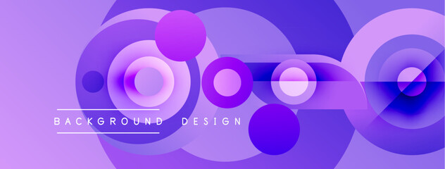 Fototapeta premium Purple abstract design features overlapping circles, gradients. Modern background with text elements, vibrant colors, dynamic composition.