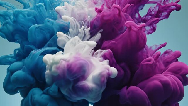 Blue and purple ink clouds in liquid