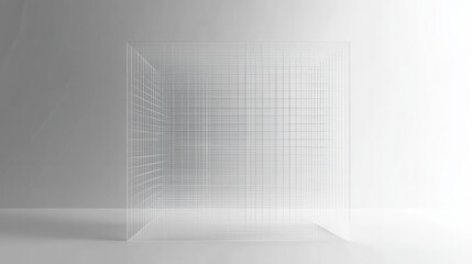 Wireframe 3d architectural model with grid lines on a gray background