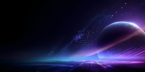 Abstract cosmic landscape with glowing nebulae and distant celestial bodies creating an ethereal and mystical atmosphere of deep space exploration and wonder