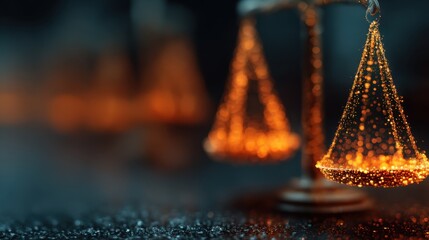 Elegant balance scales illuminated by warm light, symbolizing justice and fairness in a legal context