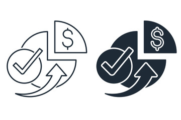 Expense control. Cost optimization. Vector linear icon isolated on white background.