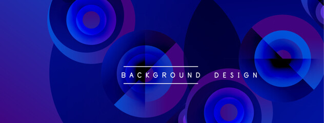 Abstract blue design features overlapping circles, gradients. Text reads background design. Modern, vibrant aesthetic.