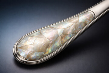 Luxury Spoon Handle With Mother Of Pearl Mosaic Inlay On Dark Background