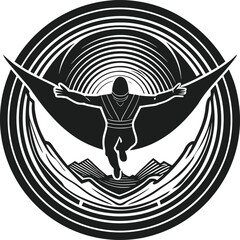 Figure in flight with wings