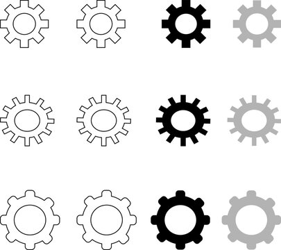 Gear Icons in Outline and Solid Styles