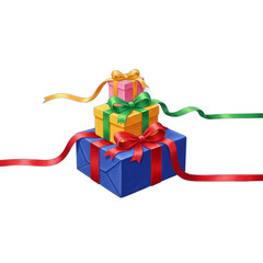 Stack of Colorful Gift Boxes Tied with Ribbons.