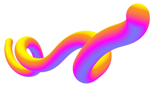 Vibrant 3d gradient squiggle design element. Abstract colorful 3d gradient fluid ribbon shape isolated on white background modern liquid flow design for branding ui and creative visuals.
