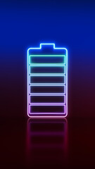 Neon glowing battery icon showing full power