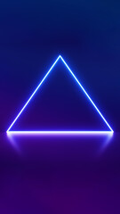 Neon blue triangle glowing on reflective surface
