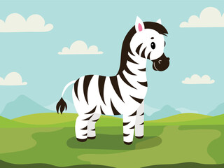 Obraz premium Zebra on savanna background.Kids African animals.Flat cartoon vector illustration