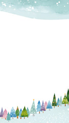 水彩風 かわいい冬景色フレーム(16:9)縦 Winter Series:Watercolor style cute winter landscape frame