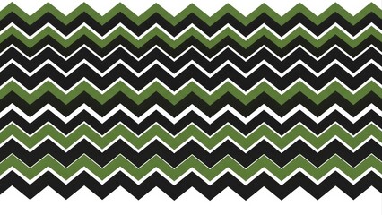 Abstract Zigzag Pattern with Green, Black, and White Stripes.