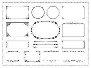 ヨーロッパの豪華なヴィンテージフレームベクターセット。装飾的なカール、仕切り、ボーダーデザイン。結婚式の招待状、化粧品のラベル、ブティック、スパのロゴデザインやカードのデザイン要素。