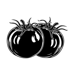 Two black tomato silhouettes without background.