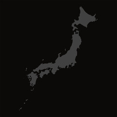 Map of Japan dark silhouette on black background is