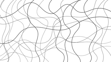 Obraz premium Minimal Black Line Scribble Pattern on White Background Featuring Continuous Curvy Hand-Drawn Strokes, Seamless Abstract Doodle Texture Ideal for Wallpapers, Fabric Prints, Packaging, Branding. 