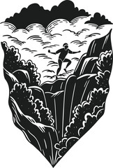 Climber ascending steep terrain