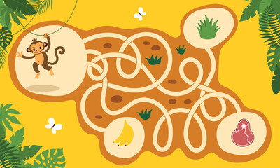 Obraz premium Kid's maze with African animals. Educational games for children and preschoolers. Vector flat cartoon illustration