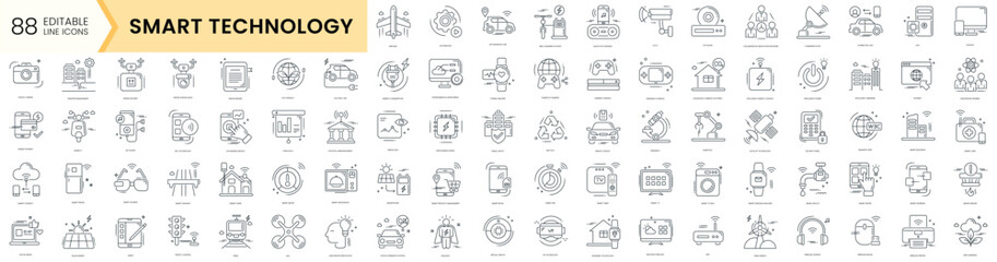 Set of smart technology icons. Simple line art style icons pack. Vector illustration © TriMaker Pro