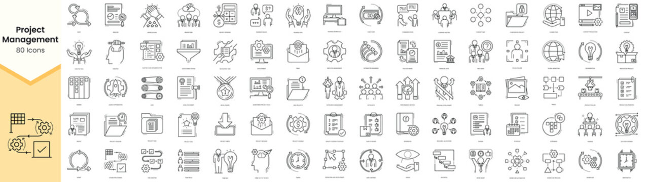 Set of project management icons. Simple line art style icons pack. Vector illustration