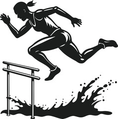 Athlete jumping over hurdle