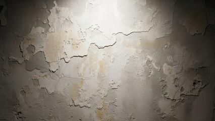 Gritty Weathered Plaster Wall with Peeling Paint and Cracked Surface Illuminated by a Single Light
