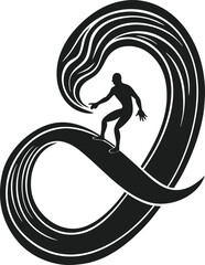 Skateboarder riding waves