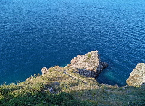 Rocky coastal cliffs in northern Vrbnik on Krk Island Croatia