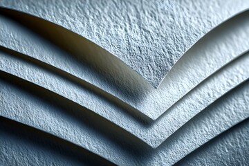 Several textured sheets of paper overlap in a neat, layered arrangement.