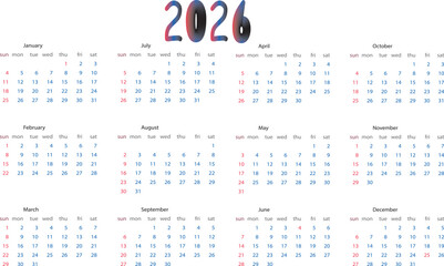 Complete 2026 Annual Calendar Displaying All Twelve Months on a Clean White Background for Personal and Business Planning and Organization
