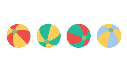 Colorful beach balls in a row on white background, fun summer vibes and playful atmosphere