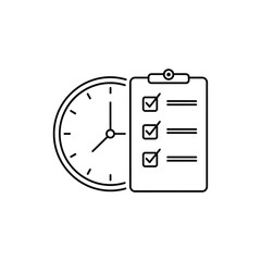 Checklist Clipboard with Clock Icon Transparent Background Line Design
