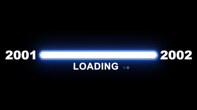 New year 2002 loading bar animation Year changing from 2001 to 2002. Loading bar from 2001 to 2002 new year transfer animation. Advance happy new year, annual plan, growth strategy, business planning.