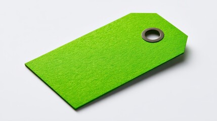 Studio shot of a single green identifier tag on a plain white backdrop