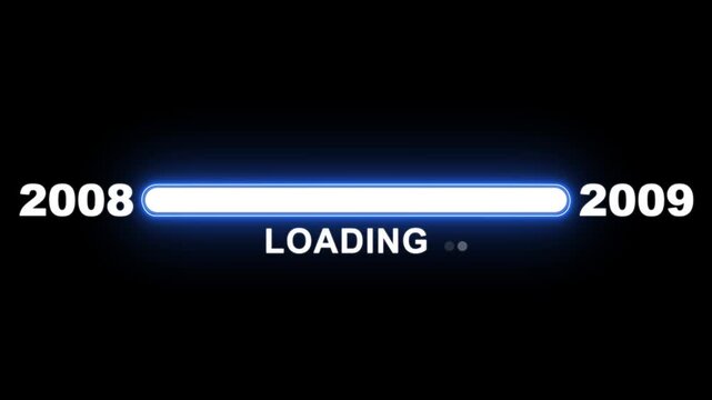 New year 2009 loading bar animation Year changing from 2008 to 2009. Loading bar from 2008 to 2009 new year transfer animation. Advance happy new year, annual plan, growth strategy, business planning.