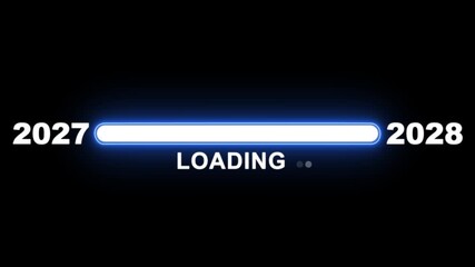 New year 2028 loading bar animation Year changing from 2027 to 2028. Loading bar from 2027 to 2028 new year transfer animation. Advance happy new year, annual plan, growth strategy, business planning.