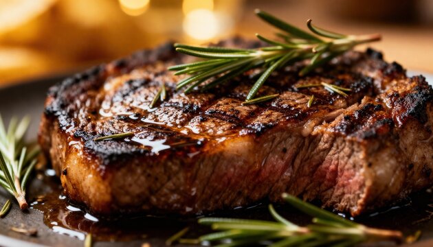 Grilled Steak with Rosemary and Glaze Closeup