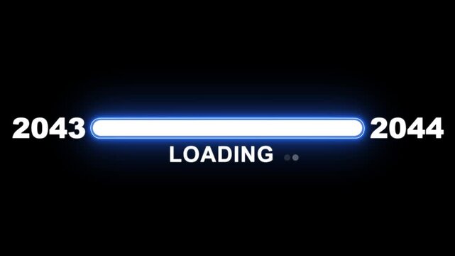 New year 2044 loading bar animation Year changing from 2043 to 2044. Loading bar from 2043 to 2044 new year transfer animation. Advance happy new year, annual plan, growth strategy, business planning.