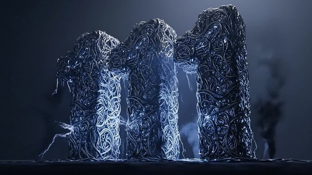 Mystical Stone Formation: A mysterious arrangement of ancient stones emerges from the mist, hinting at forgotten lore and timeless secrets.