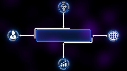 Blue neon infographic template with and text box on dark background