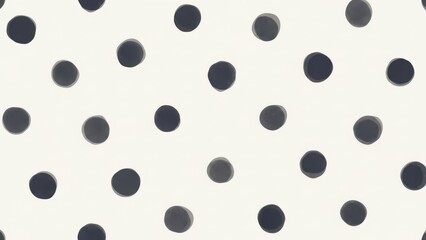 Hand Painted Large Black Watercolor Polka Dot Pattern on Off White Background for Modern Design