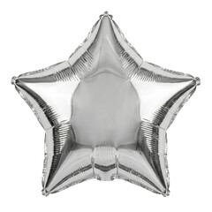 Silver star shaped helium foil balloon on transparent background © BTG
