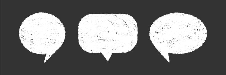 White text balloon set with rough crayon chalk texture. Speech bubble. Ideal for messaging, quote, marketing visual, editorial illustration, poster, social media, retro collage design, education © Svetlana