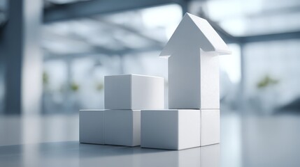 White arrow cubes are stacked in a stepped, ascending fashion, similar to a bar graph or staircase, showing an upward trend.