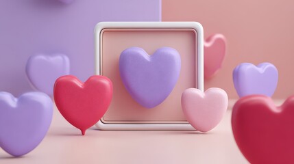 Smooth heart forms appear in a simple, color-blocked atmosphere.
