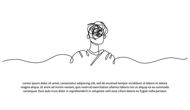 One line of psychological mental problem person. Abstract minimal continuous line isolated on white background.