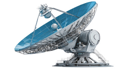 A high-technology satellite dish and radio telescope antenna stand against a clear blue sky, functioning as a communications receiver and astronomical observatory equipment for space research